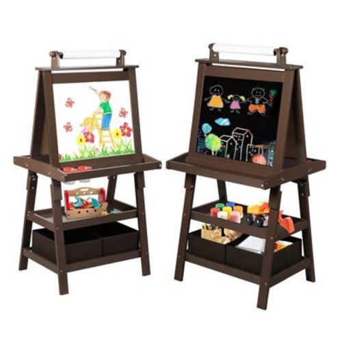 Kinder King 3 in 1 Kids Art Easel w/Storage Double-Sided Magnetic Whiteboard & Chalkboard Dry-Erase Board w/Paper Roller