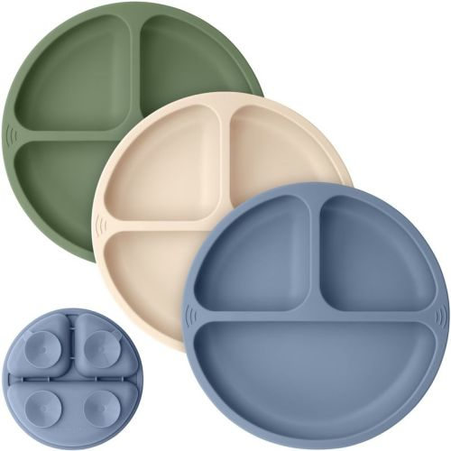 3-pack Prep Suction Plates For Baby, 100% Silicone Toddler Plates, Bpa-free Divided Baby Plates With Suction (mellow)