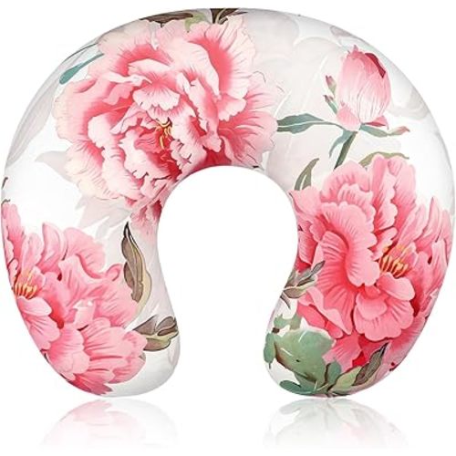 Nursing Pillow Cover, Breastfeeding Pillow Cover Stretchy Removable Feeding Pillowcase for Newborn, Ultra Soft and Comfortable Nursing Pillow Slipcover for Baby Girls Boys, Pink Peony Floral