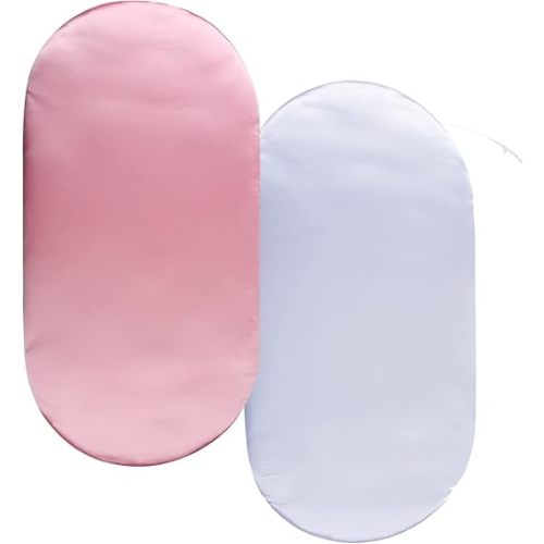 Satin Bassinet Sheet Set 2 Pack Ultra Soft Silk Fit for Rectangle, Hourglass, Oval Bassinet Mattress Protect for Baby Hair and Skin Cradle or Bassinet Sheets, Pink & White