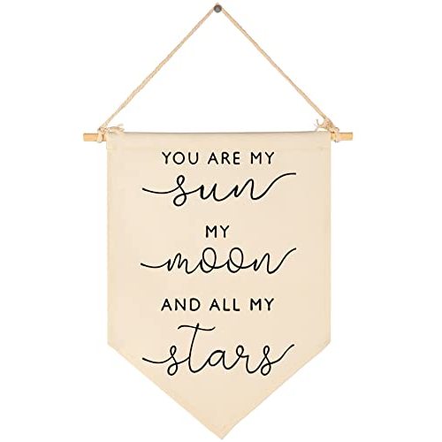 Nursery Wall Art-Nursery Bedroom Gift-My Sun My Moon and All of My Stars-Canvas Hanging Flag Banner Wall Sign Decor Gift for Baby Kids Girl Boy Nursery Teen Room Playroom Front Door