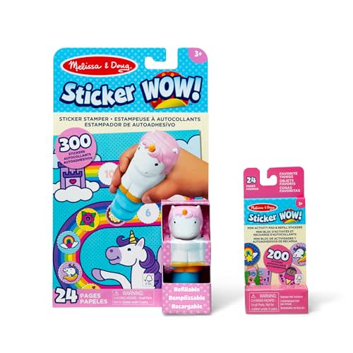 Melissa & Doug Sticker Wow! Unicorn Bundle: 24-Page Activity Pad, Sticker Stamper, 500 Stickers, Arts and Crafts Fidget Toy Collectible Character