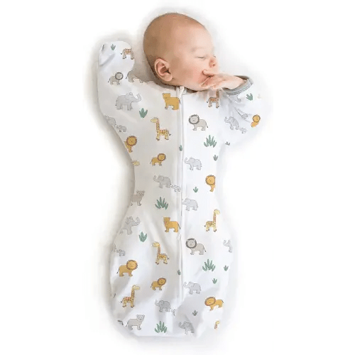 Amazing Baby Transitional Swaddle Sack with Arms Up Half-Length Sleeves and Mitten Cuffs, Easy Swaddle Transtion, Better Sleep for Baby Boys & Girls, On Safari, Large, 6-9 Mo, 21-24 lbs