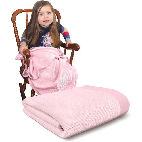 Waffle Baby Blanket 36"x50" -Soft Knit Baby Blanket with Satin or Nylon Trim - Baby Blankets for Girls & Boys -Toddler Blanket, Stretchy Swaddle, Crib & Stroller Blanket(Satin Trim Pink)