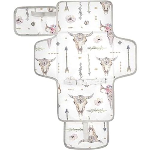 Diaper Changing Pad Western Cow Skull Portable Diaper Clutch with Built-in Pillow Travel Changing Mat for Baby with Smart Wipes Pocket