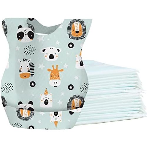 Disposable Bibs for Baby, 50pcs Disposable Travel Bibs with Crumb Cather for Kids Self Feeding Individual Wrapped