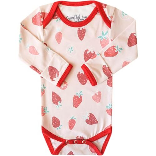 Copper Pearl Long Sleeve Bodysuit Baby: Ultra Soft Baby for Newborns, Boys, and Girls - Stylish, Comfortable, Overlap Shoulders, Premium Knit Fabric - 0-3 Months, Strawberry