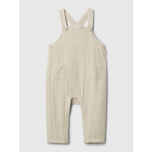 Baby Crinkle Gauze Overalls in bedrock beige
