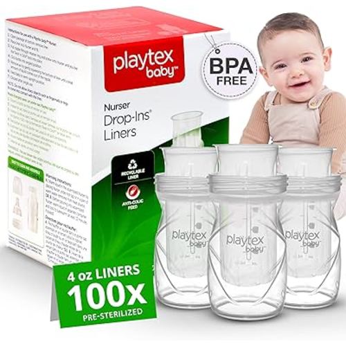 Playtex Baby Nurser Pre-Sterilized Disposable Drop-Ins Bottle Liners, Anti-Colic, Gas Reduction, Closer to Breastfeeding, 4 Oz, 100 Count