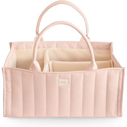 mushie Baby Diaper Caddy | Newborn Essentials Organizer for Diaper Changing Station (Blush)