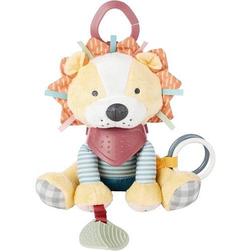 Skip Hop Bandana Buddies Soft Textured Baby Activity and Teething Toy for Multi-Sensory Play with Rattles, Crinkle Sounds, Squeaker and Mirror, Attaches to Stroller and Car Seat, Lion, Age 0+