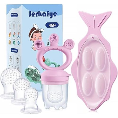 Baby Fruit Feeder, with Mini Freezer Tray, Silicone Teething Toys, Breastmilk Popsicle Molds for Baby Teething Relief, Includes 4 Mesh Pacifier