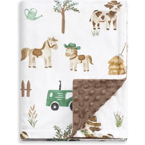 HOMRITAR Cows Baby Blankets for Boys, Super Soft Newborn Nursery Minky Blanket with Double Layer Dotted Backing, Cozy Printed Bed Throw Blanket, Farm Horse Animals 30 x 40 Inch