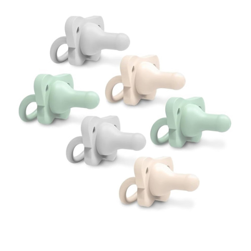 Dr. Brown's HappyPaci 100% Silicone Baby Pacifier, Contoured One-Piece Design, Green, Cool Gray, Ecru, 0-6m, BPA-Free, 6 Pack