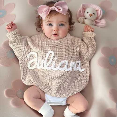 Hand Embroidered Name Sweater Baby, Toddler Sweatshirt, Personalized Sweater Baby, Custom Knit Sweater,Newborn Sweater,Special Birthday Gift