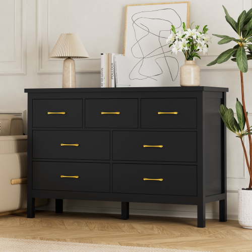 YouTrend 7 Drawer Black Dresser Modern Chests of Drawers Adult Accent Storage Cabinet for Bedroom Living Room