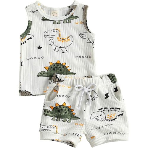 CIYCUIT 2Pcs Baby Boy Summer Clothes Infant Toddler Beach Outfits Sleeveless Tank Tops Shorts Set