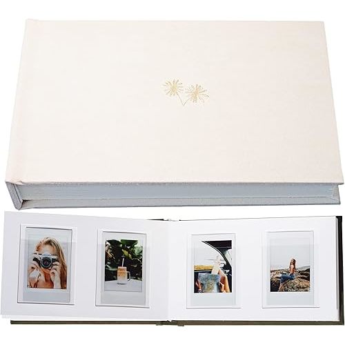 3 Inch Vegan Leather Hardcover Mini Photo Album with Writing Space 52 Pockets Compatible with Fujifilm Instax Mini 11 9 8 7s 90 70, Wedding Mini Photo Album (Cream)