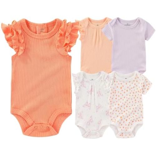 Baby Boy Girl Short Sleeve Bodysuits Infants Outfit New Born Unisex-Baby 100% Cotton Romper 5-Pack 0-12 Month