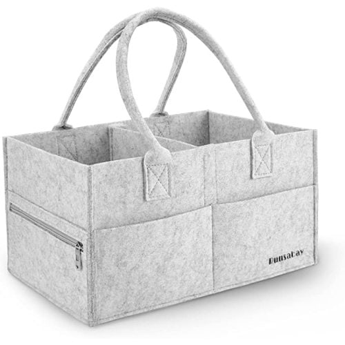 Runsabay Baby Diaper Caddy Organizer | Portable Nursery Essentials Storage Basket Bin for Changing Table and Car | Shower Basket for Newborn Boy and Girl | Gray - Regular