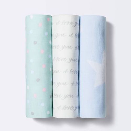 Muslin Swaddle Blanket I Love You To The Moon And Back - 3pk - Cloud Island™