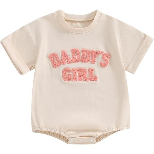 Sejardin Newborn Baby Girl Romper Daddys Girl Summer Clothes Short Sleeve Round Neck Playsuit Infant Girl Outfit