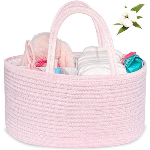 ABenkle Diaper Caddy Organizer - Cotton Rope Nursery Storage Basket for Baby Essentials, Boys & Girls Shower Gift, Changing Table Organizer