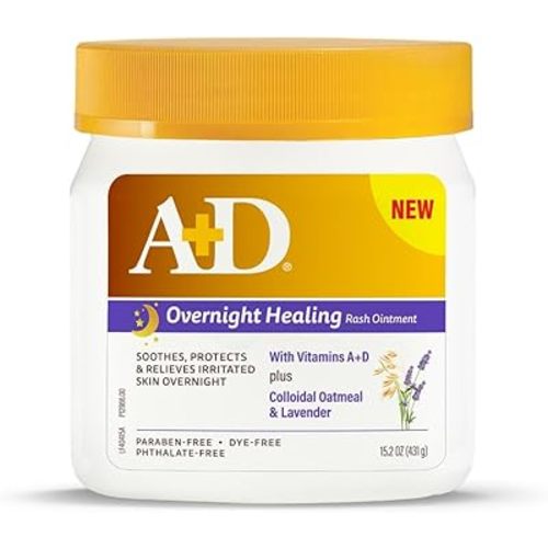 A+D Overnight Healing Diaper Rash Ointment - Soothes, Protects & Relieves Diaper Rash Overnight with Lavender & Colloidal Oatmeal - Healing Ointment for Red, Itchy, Irritated Skin - 15.2 oz Jar