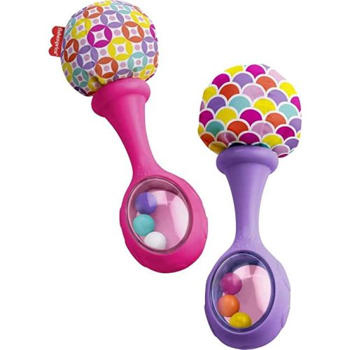 Fisher-Price Rattle 'N Rock Maracas Pink & Purple Christmas Stocking Stuffers, Set Of 2 Baby Rattle Activity Toys, 2 Count (Pack of 1) - Pink/Purple Rattle