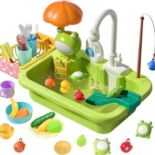 Play Sink with Running Water, Kitchen Sink with Upgraded Electric Faucet, Play Kitchen , Realistic play set learning cookingset Plastic Toy
