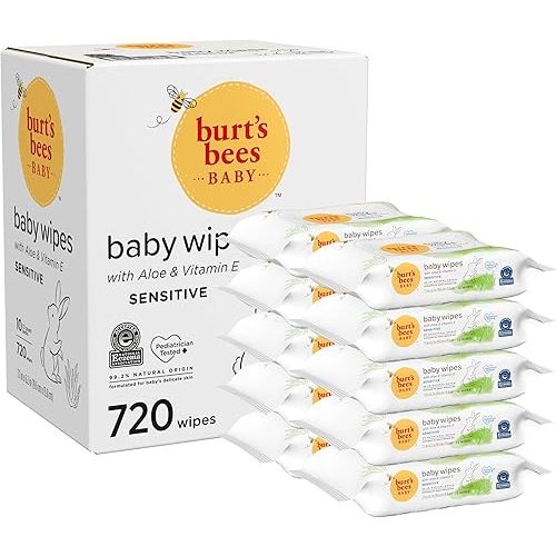 Burt’s Bees Christmas Gifts, Baby Wipes, Unscented Natural Baby Wipes for Sensitive Skin with Aloe and Vitamin E - 72 Wipes – 10 Pack