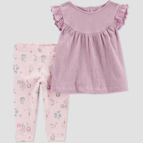 Carter's Just One You®️ Baby Girls' Floral Top & Bottom Set - Purple 3M