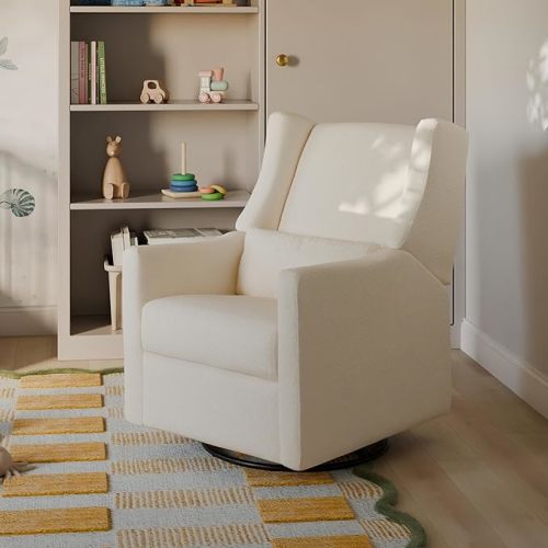 Babyletto Kiwi Recliner and Swivel Glider in Performance Ivory Boucle, GREENGUARD Gold Certified, Manual Recline, Water Repellant + Stain Resistant Fabrics