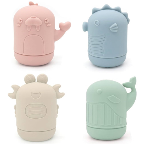 Ginbear Silicone Baby Bath Toys, Non-Toxic Mold Free Infant Squirty Bathtub Toys for Toddlers 6 Months+, Pack of 4 (Marine)