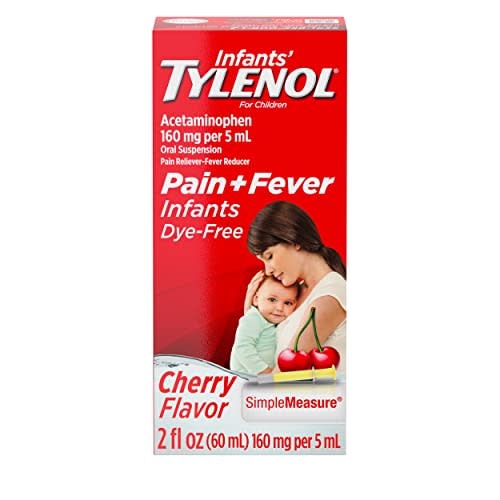 Infants' Tylenol Liquid Medicine with Acetaminophen, Pain Plus Fever Relief, Dye-Free Cherry, 2 fl oz