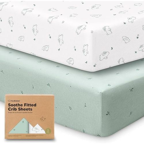 KeaBabies 2-Pack Organic Crib Sheets for Boys, Girls - Fitted Crib Mattress Sheet Neutral, Breathable Jersey Cotton Cover for Baby Bed, Toddler Mattress, Soft & Cute Prints (Bunnies)