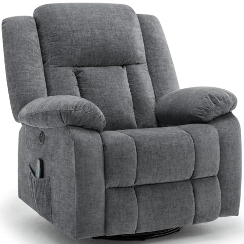 Korser Rocker Recliner Chair, Glider Recliner Chairs for Adults, 360° Swivel Recliner with Massage and Heating, Rocking Recliner Chair with Side Pockets and USB for Living Room, Nursery, Bedroom