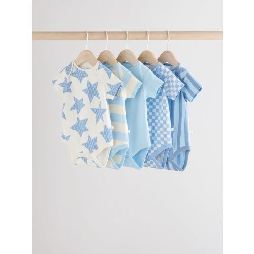 Blue Short Sleeve Baby Bodysuits 5 Pack