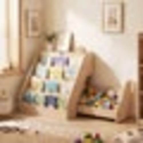 Costway Kids’ Bookshelf & Toy Storage Organizer with Rolling Drawer Cart, 4 Tier Book Shelf Natural