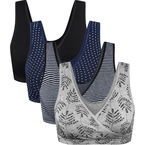 CAKYE 4 Pack Nursing Sleep Bras for Maternity and Breastfeeding Comfort Cotton Bralette