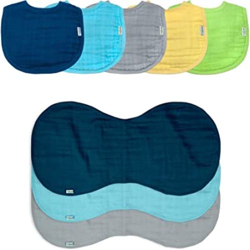 green sprouts Muslin Bibs & Burp Cloths Set Made from Organic Cotton (8Piece), Blue