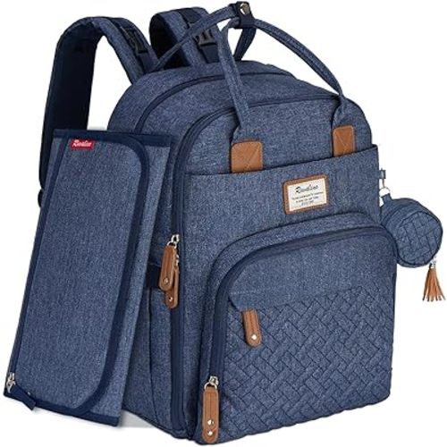 RUVALINO Diaper Bag Backpack, Multifunction Travel Pack Maternity Baby Changing Bags, Large Capacity, Waterproof, Navy Blue