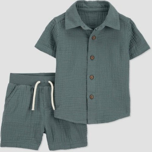 Carter's Just One You® Baby Boys' Striped Top & Bottom Set - Dark Green, Size: 3M