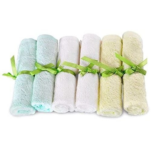 Brooklyn Bamboo Washcloths for Toddlers-Baby Cotton-Quick Drying Towels-Eco Friendly Products for New Born-Quick Dry and Absorbent-Unisex-Washcloth Pack of 6 Off White,Green and Yellow Color