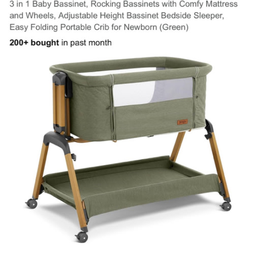 3 in 1 Baby Bassinet, Rocking Bassinets with Comfy Mattress and Wheels, Adjustable Height Bassinet Bedside Sleeper, Easy Folding Portable Crib for Newborn (Green)