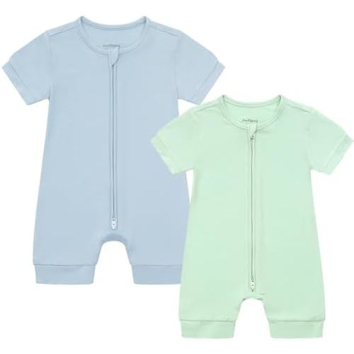 JunNeng Baby Boy Girl 2 Pack Rayon of Bamboo Summer Sleeper Infant Soft Short Sleeve Zipper Footless One-piece Romper