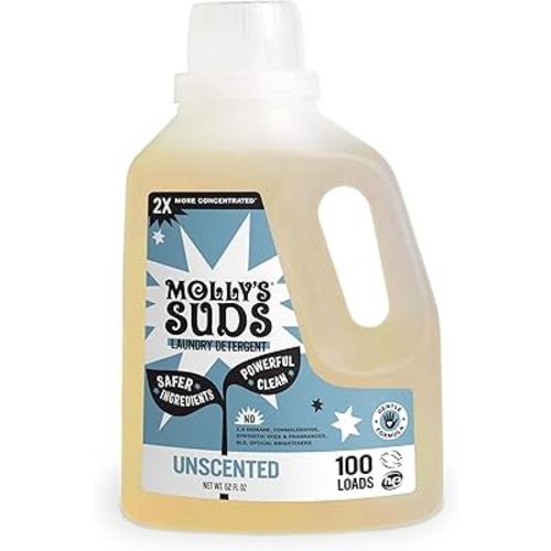 Molly's Suds Liquid Laundry Detergent | Clean Laundry Detergent Soap for Sensitive Skin | 2x Concentrated, High Efficiency (HE) | Unscented - 100 Loads