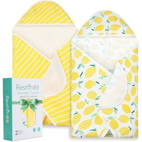 2 Pack Baby Hooded Towel,Bamboo Viscose Baby Bath Towels Soft for Newborn, Baby Girls Shower Gifts, Bath Essential for Toddlers Girls (Lemon, 29”x 29”)