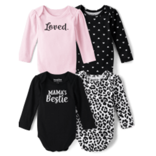 Baby Girls Long Sleeve Heart Bodysuit 4-Pack - BLACK | The Children's Place
