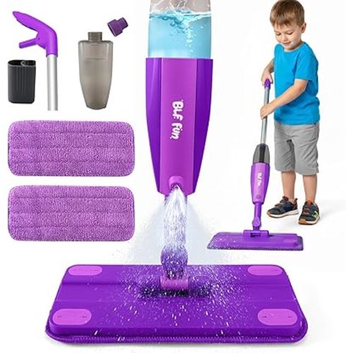 Kids Spray Mop, Toddlers Cleaning Playsets with Real Water Sprayer, Kids Mop Toys, Montessori Cleaning Set, Christmas Birthday Gifts for Boys and Girls Age 3 4 5 6, Purple